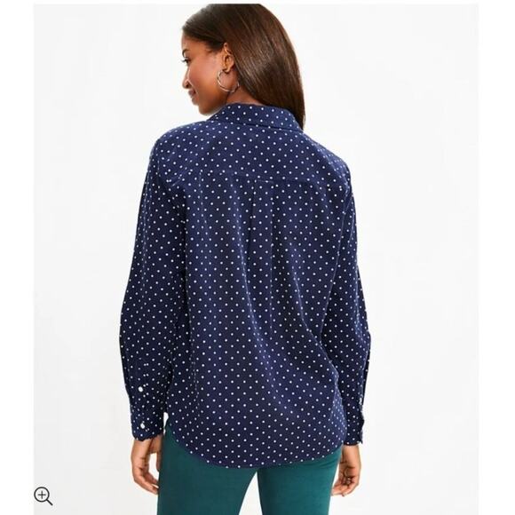 Loft Navy Dotted Button Up Long Sleeve Corduroy Everyday Shirt S Normcore Preppy - Picture 7 of 8